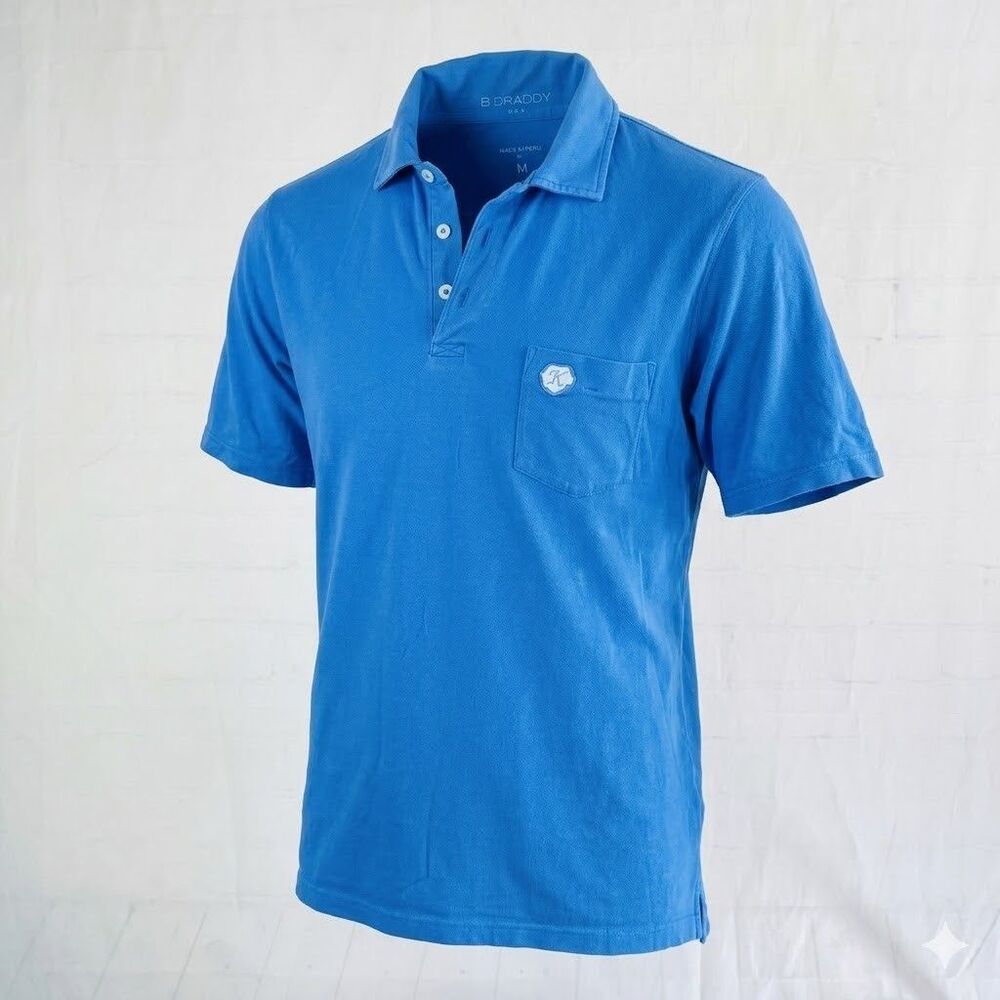 B.Draddy Golf Polo Shirt Mens Medium Blue Short Sleeve Ireland The K Club Logo